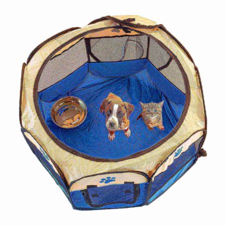 Pet Adobe Pet Adobe Pop-Up Playpen with Carrying Case | Indoor/Outdoor 26.5"x 17"| Dogs & Cats (Blue) 819024AMG